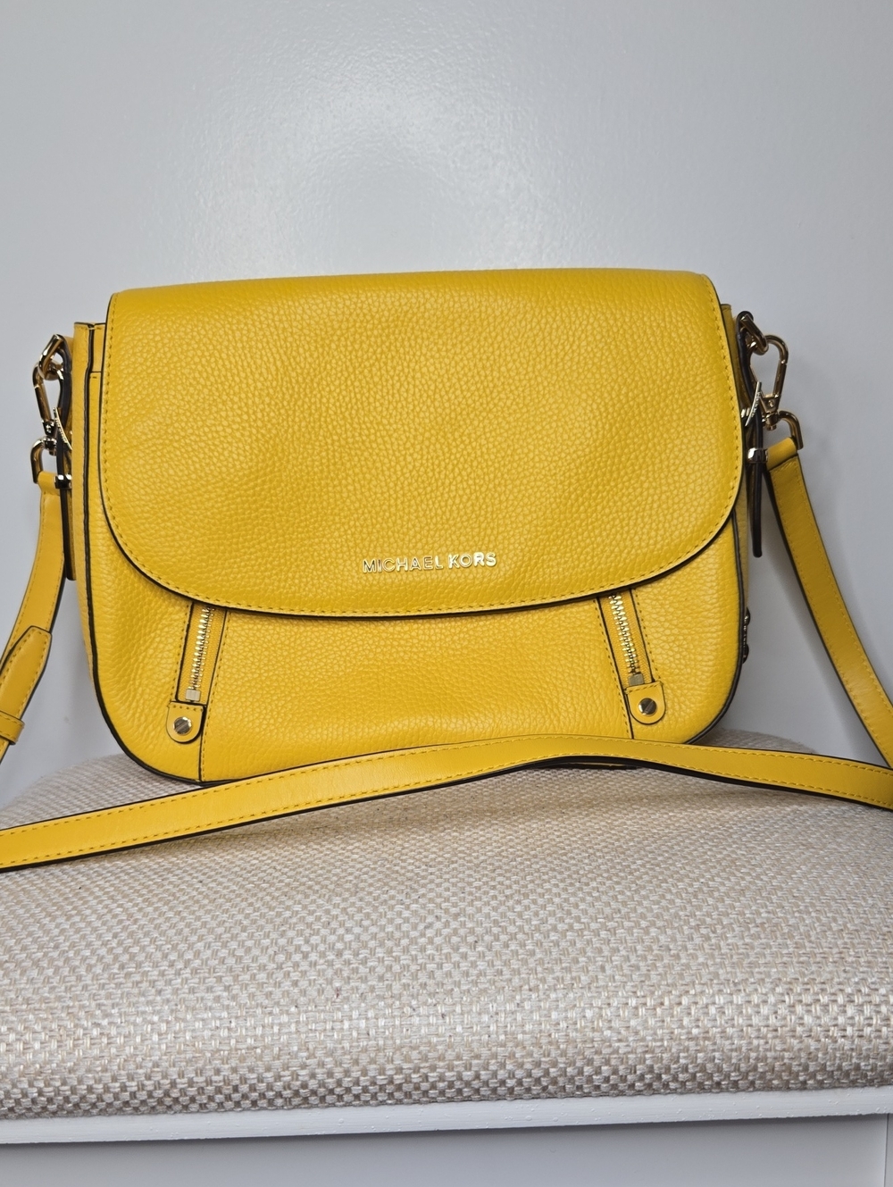 Michael Kors Bedford Legacy Yellow Pebbled Leather Crossbody Bag